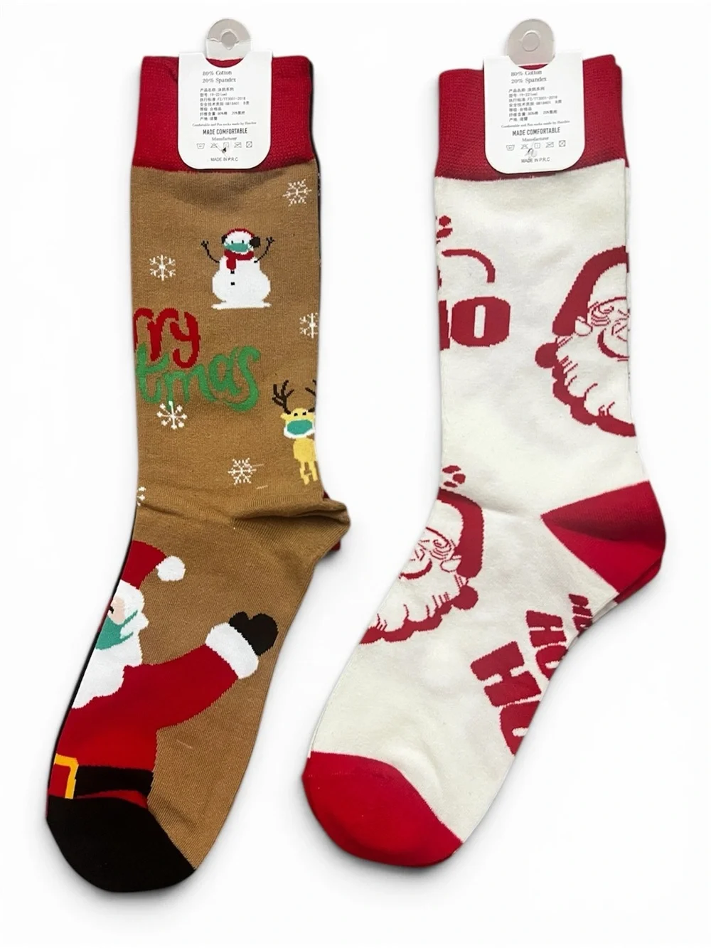 Bundle Of 2 Christmas Crew Socks Santa Reindeer 80% Cotton One Size Festive Cozy